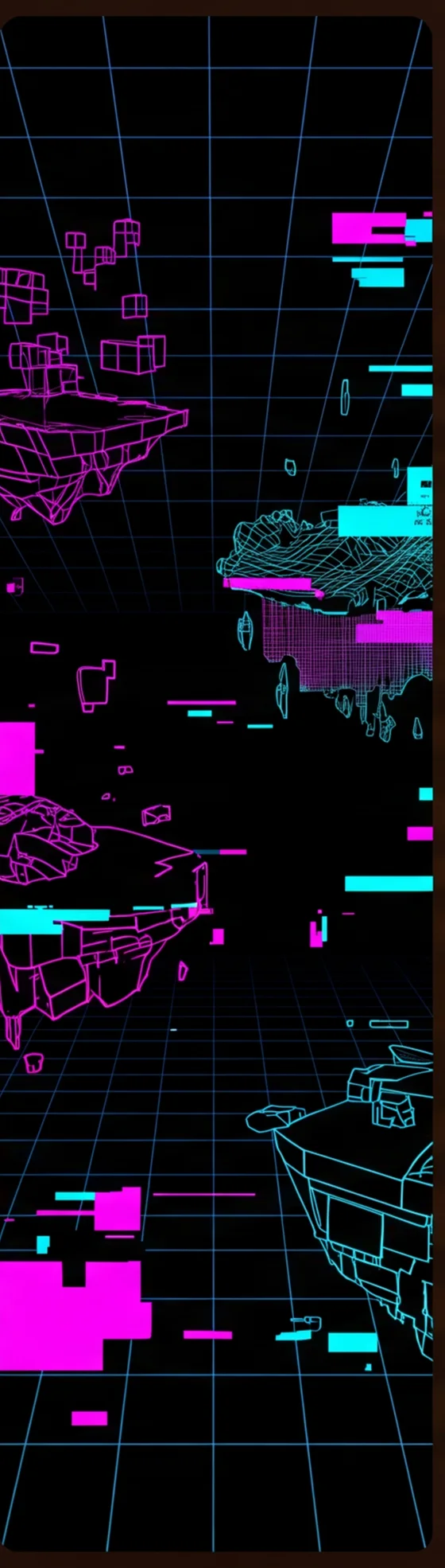 The Crashing Code: a glitchy wireframe void